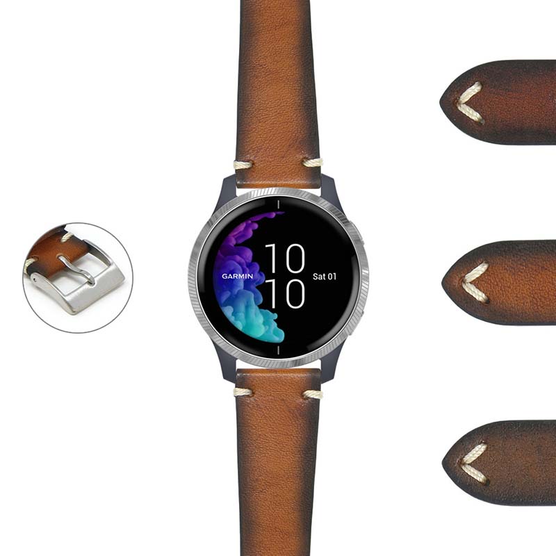 DASSARI Kingwood II Premium Vintage Leather Strap for Garmin Forerunner 745