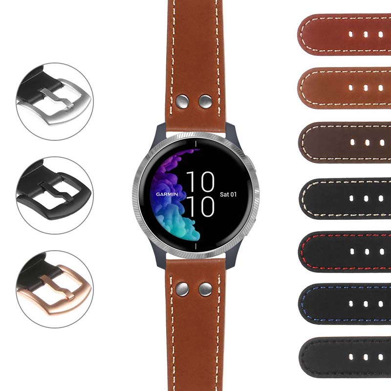 DASSARI Leather Pilot Strap w/ Rivets Garmin Forerunner 745