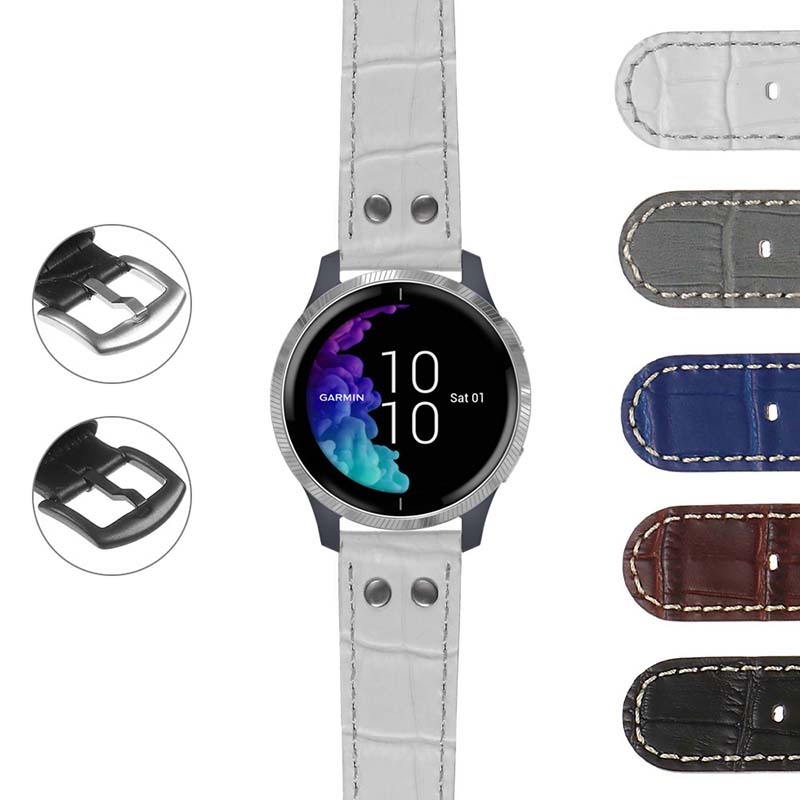 DASSARI Croc Embossed Leather Pilot Strap w/ Rivets Garmin Forerunner 745