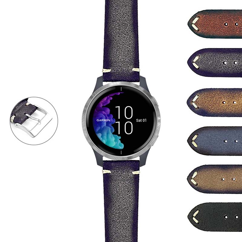 DASSARI Patina Distressed Italian Leather Strap for Garmin Forerunner 745