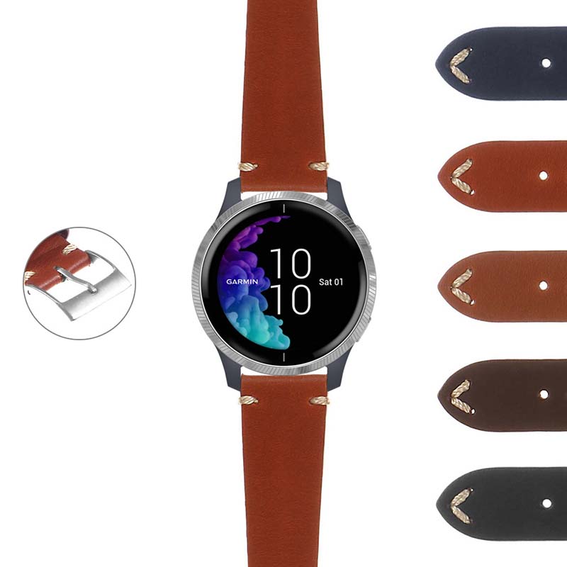 DASSARI Hand-Stitched Classic Leather Watch Strap for Garmin Forerunner 745