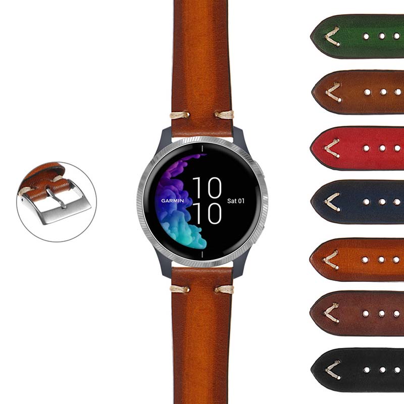 Hand-Stitched Vintage Faded Leather Strap for Garmin Forerunner 745