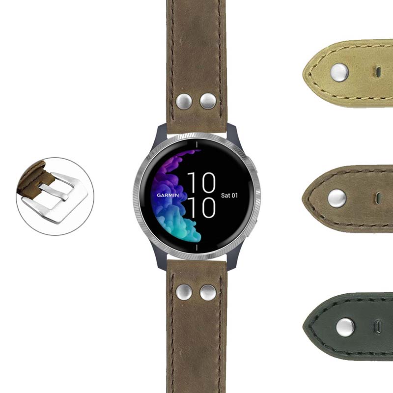 DASSARI Liberty Leather Strap w/ Metal Keeper & Rivets for Garmin Forerunner 745