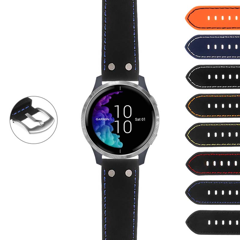 Rubber Aviator Strap w/ Rivets for Garmin Forerunner 745