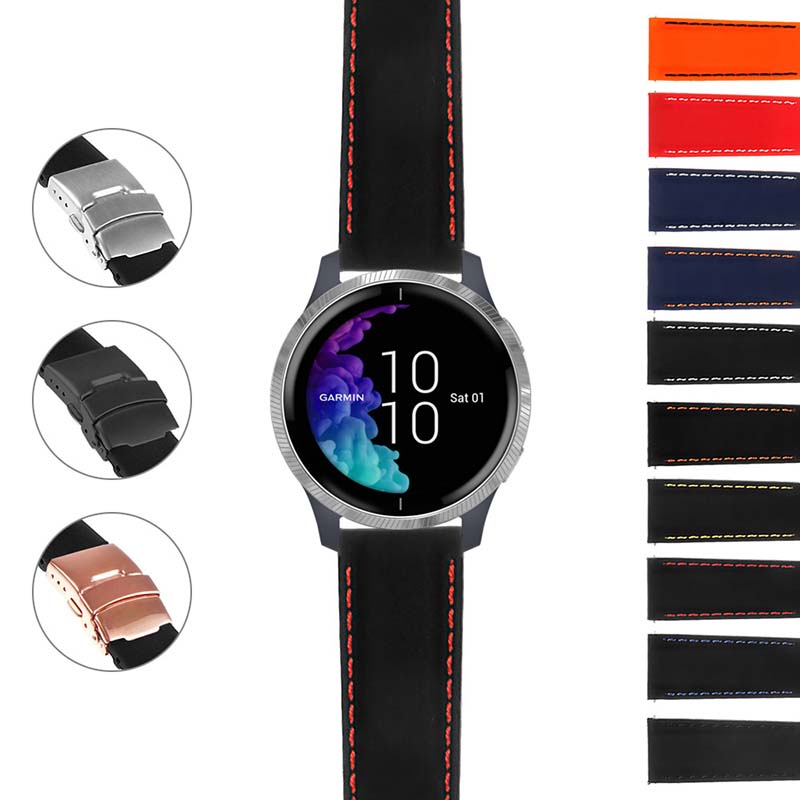 Rubber Strap w/ Stitching & Clasp for Garmin Forerunner 745