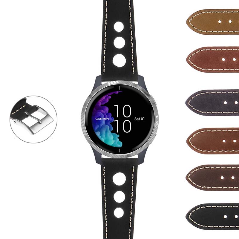 DASSARI Carrera Distressed Leather GT Rally Strap for Garmin Forerunner 745