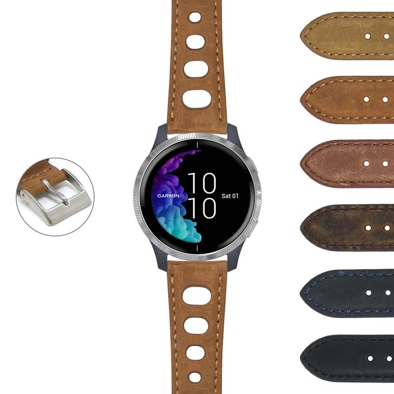 DASSARI Distressed Leather Rally Strap for Garmin Forerunner 745