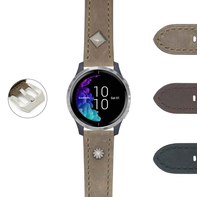 Vintage Military Rivet Strap for Garmin Forerunner 745
