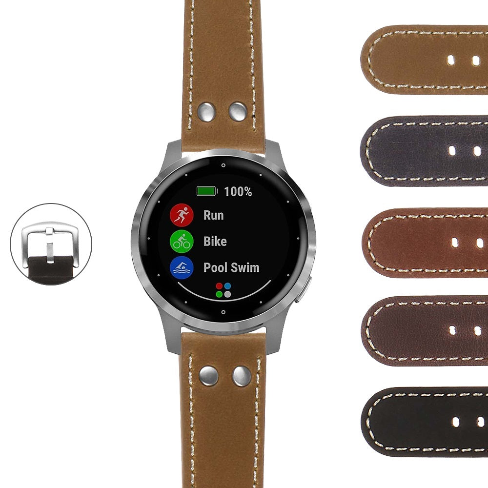 DASSARI Vintage Leather Pilot Strap for Garmin Vivoactive 4