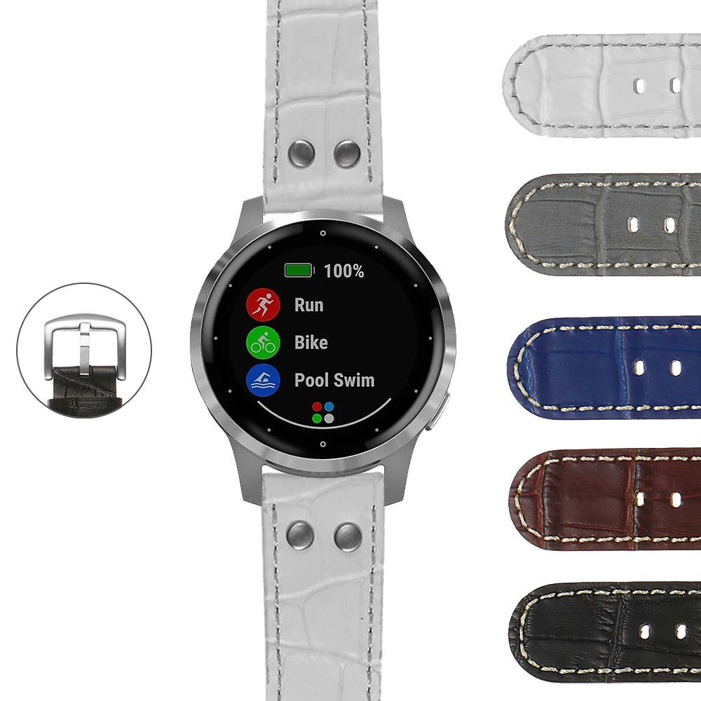 DASSARI Croc Embossed Leather Pilot Strap for Garmin Vivoactive 4