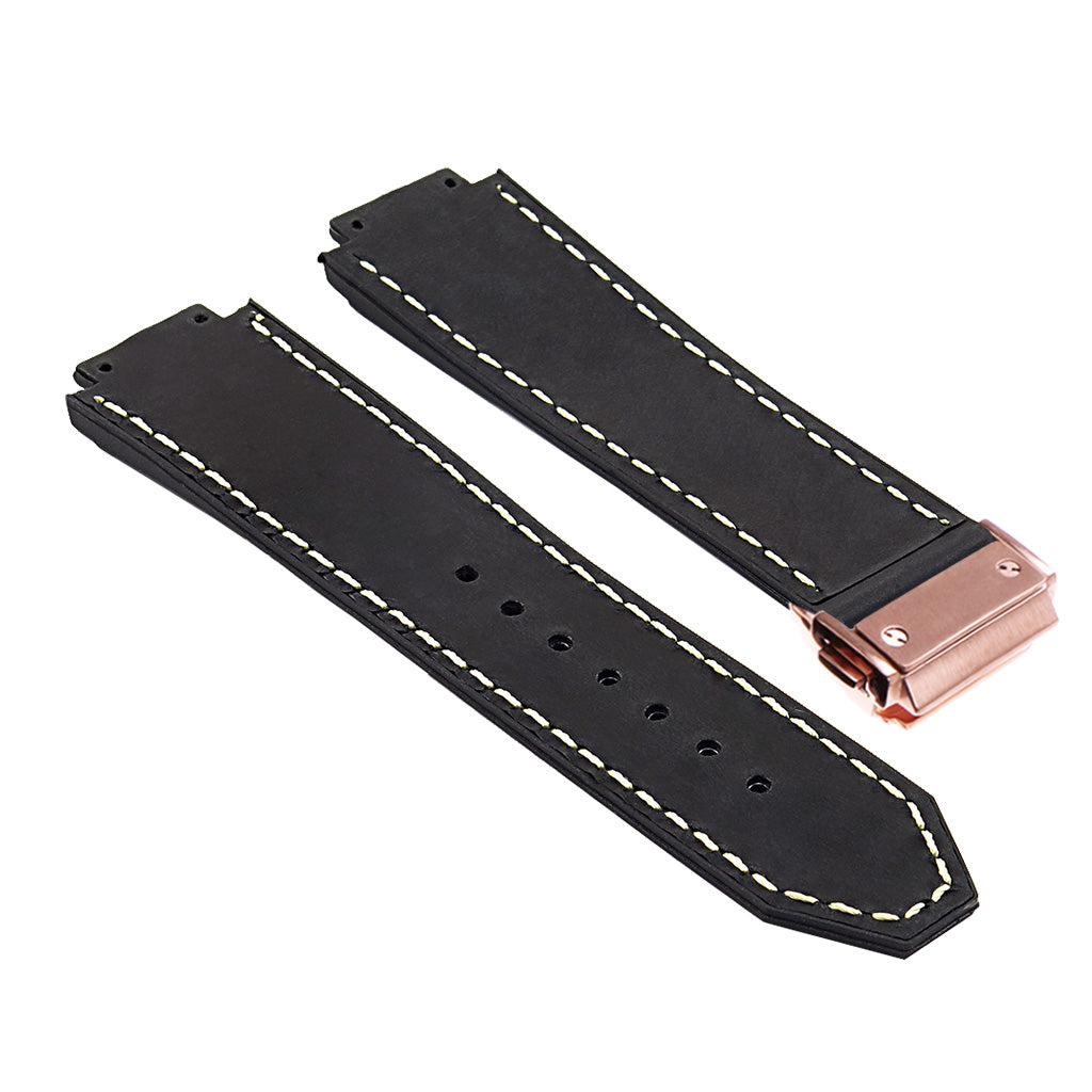 DASSARI Vintage Leather Strap for Hublot Big Bang with Rose Gold Clasp