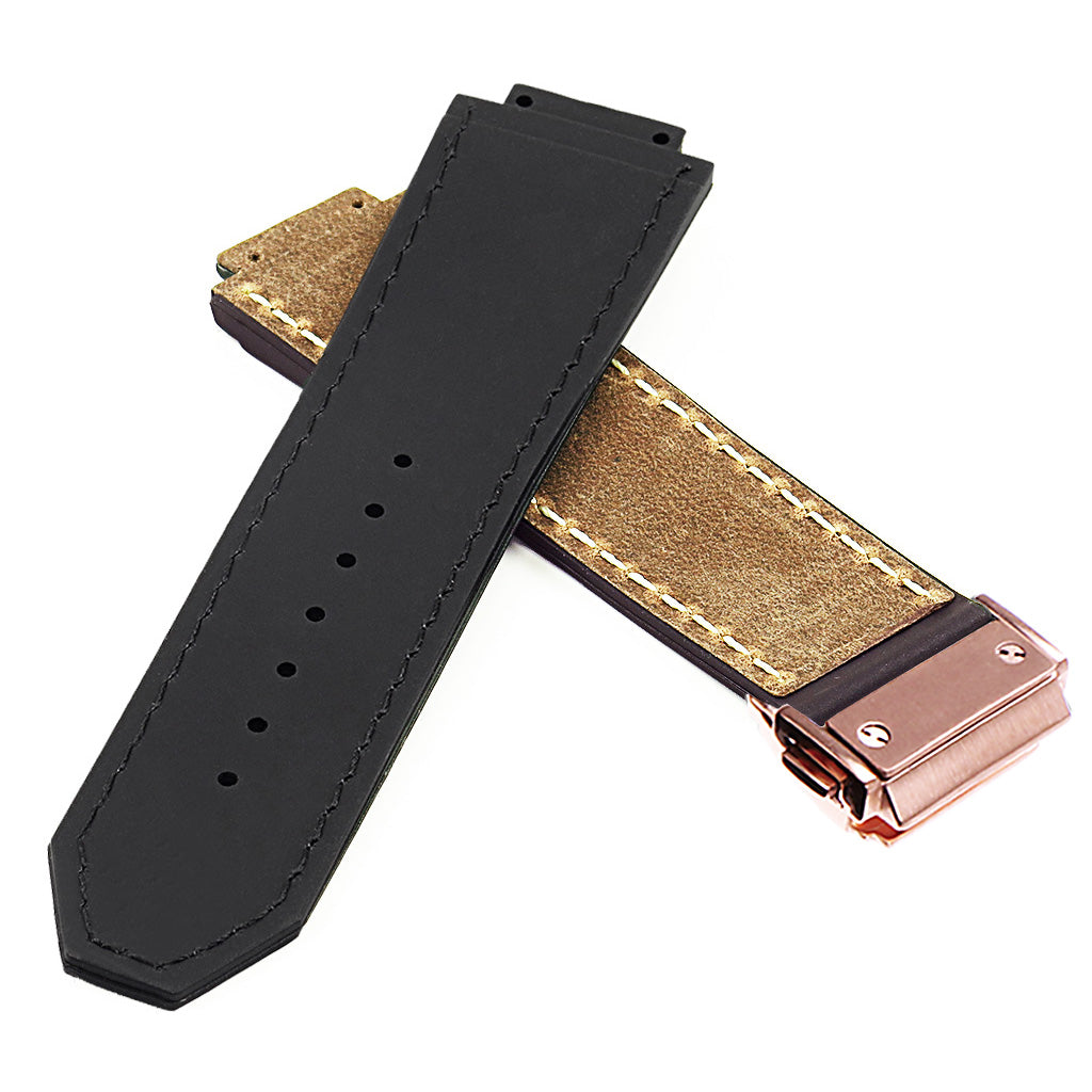 DASSARI Vintage Leather Strap for Hublot Big Bang with Rose Gold Clasp
