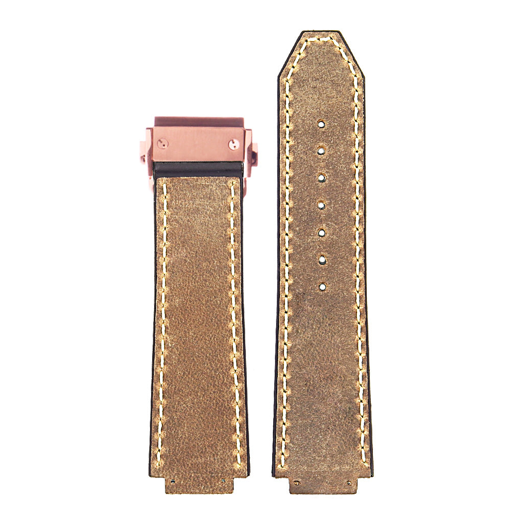 DASSARI Vintage Leather Strap for Hublot Big Bang with Rose Gold Clasp