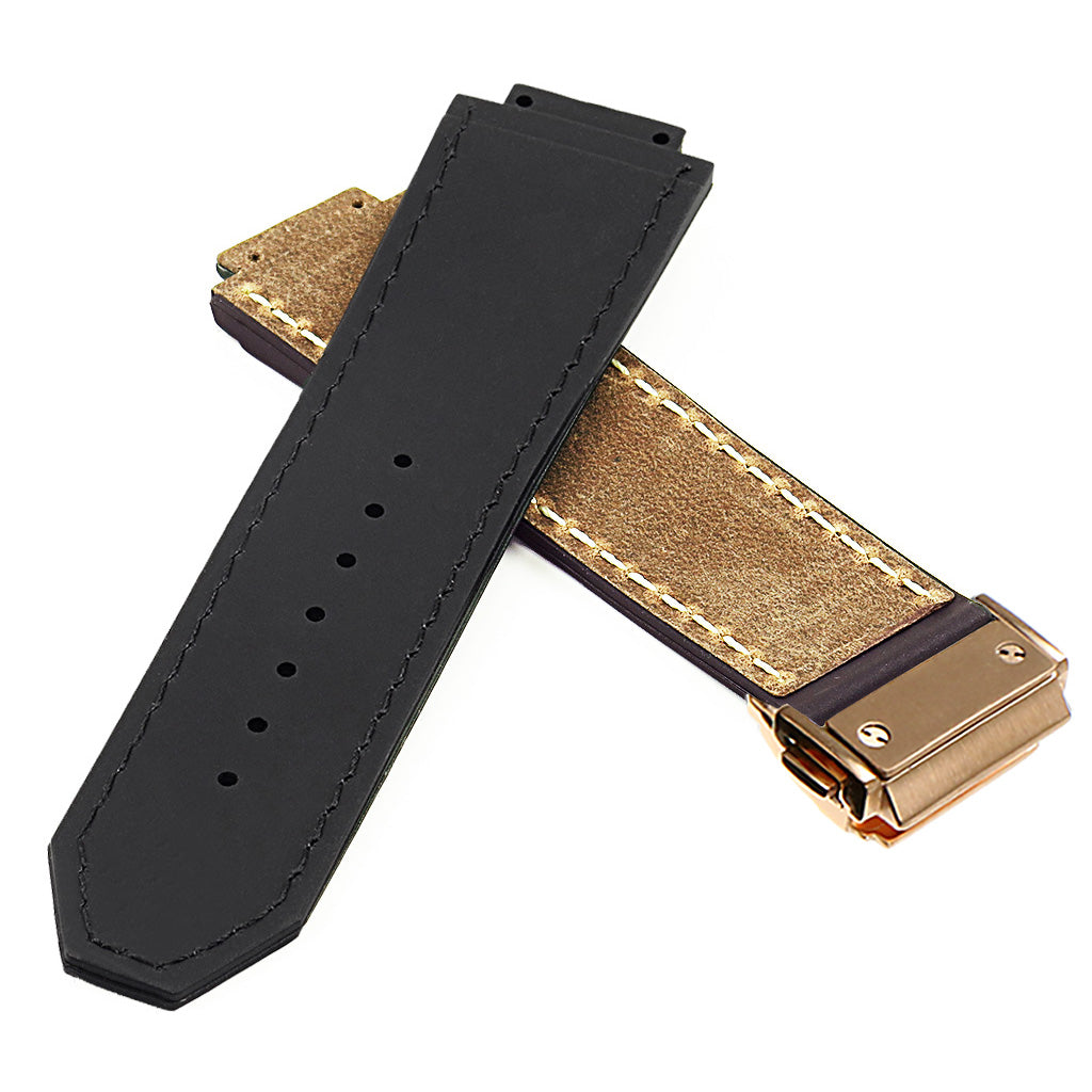 DASSARI Vintage Leather Strap for Hublot Big Bang with Yellow Gold Clasp