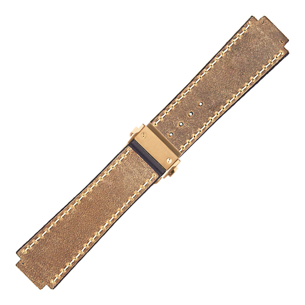 DASSARI Vintage Leather Strap for Hublot Big Bang with Yellow Gold Clasp