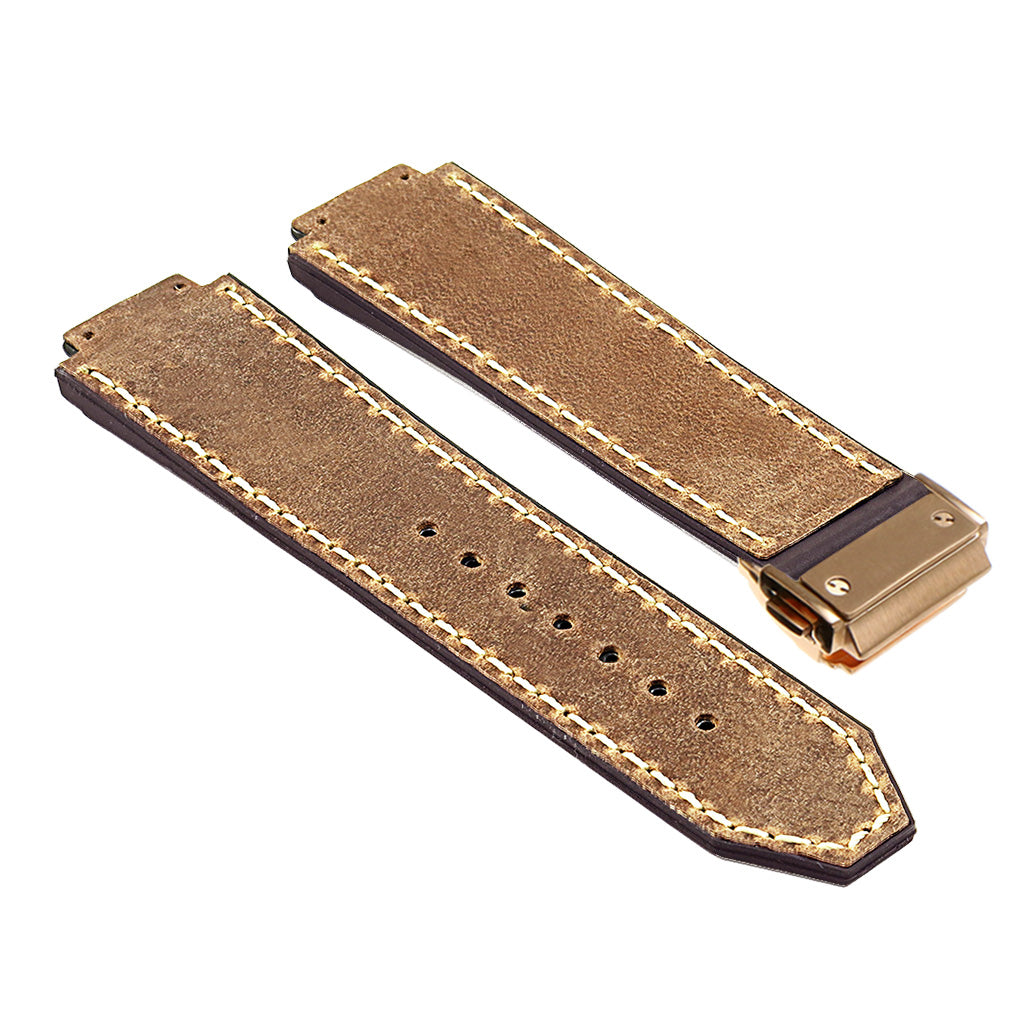 DASSARI Vintage Leather Strap for Hublot Big Bang with Yellow Gold Clasp