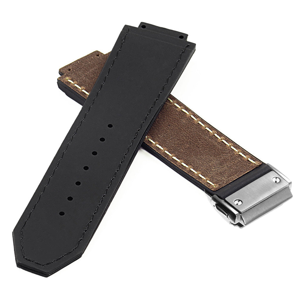 DASSARI Vintage Leather Strap for Hublot Big Bang with Brushed Steel Clasp