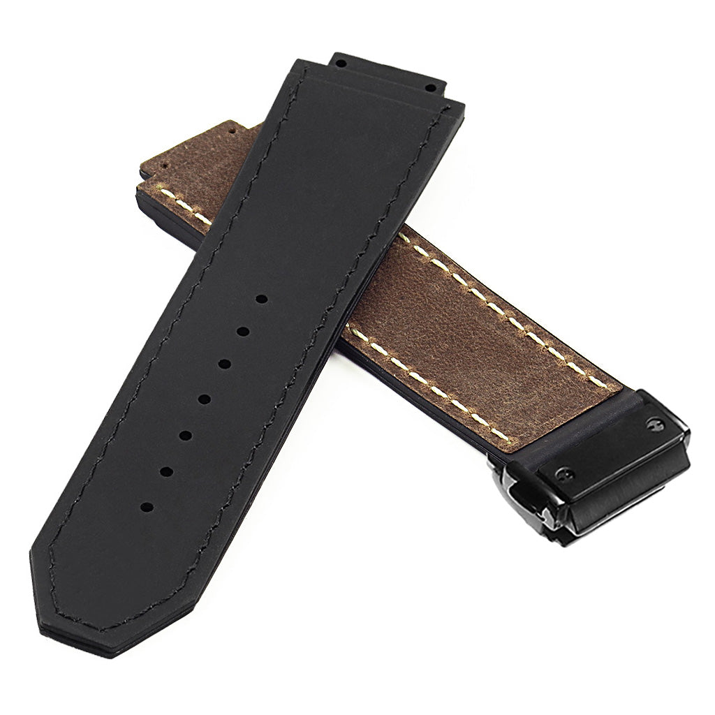 DASSARI Vintage Leather Strap for Hublot Big Bang with Matte Black Clasp