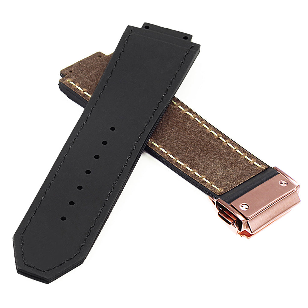 DASSARI Vintage Leather Strap for Hublot Big Bang with Rose Gold Clasp
