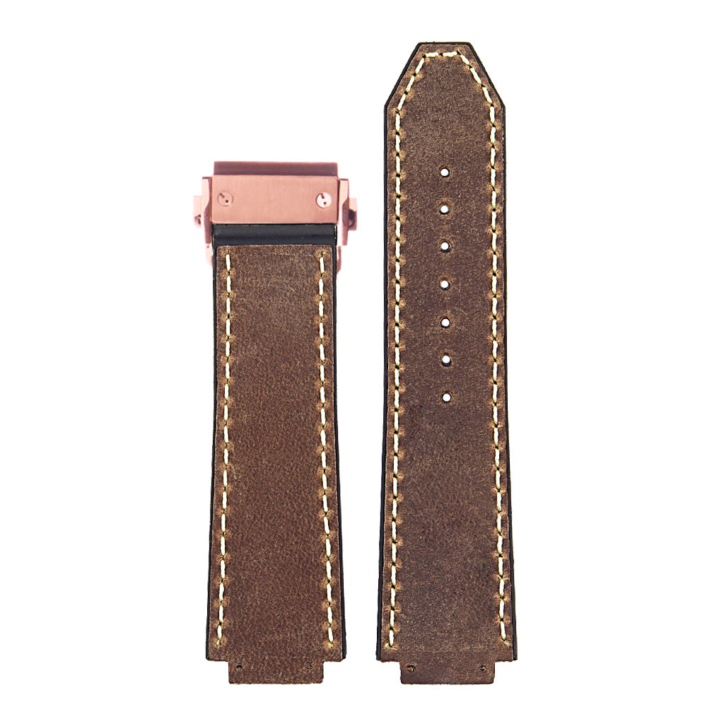 DASSARI Vintage Leather Strap for Hublot Big Bang with Rose Gold Clasp
