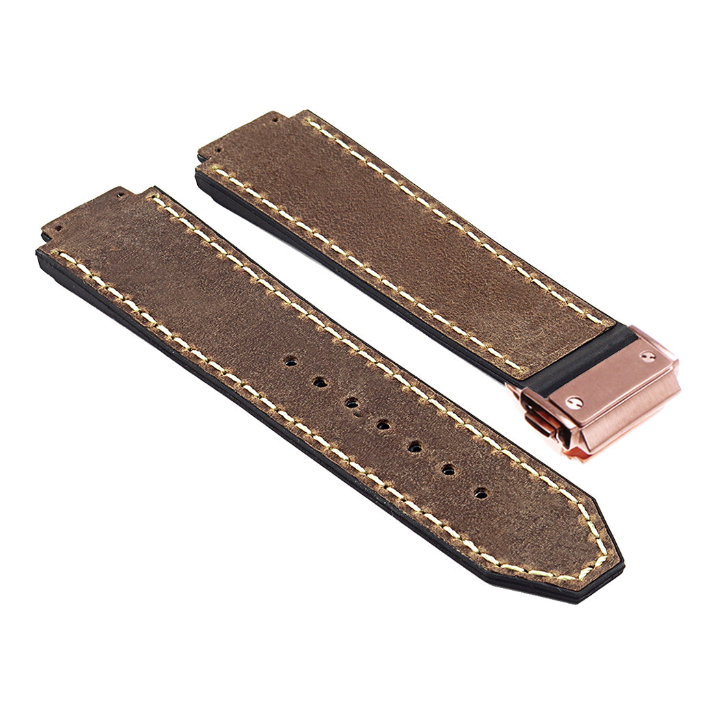 DASSARI Vintage Leather Strap for Hublot Big Bang with Rose Gold Clasp