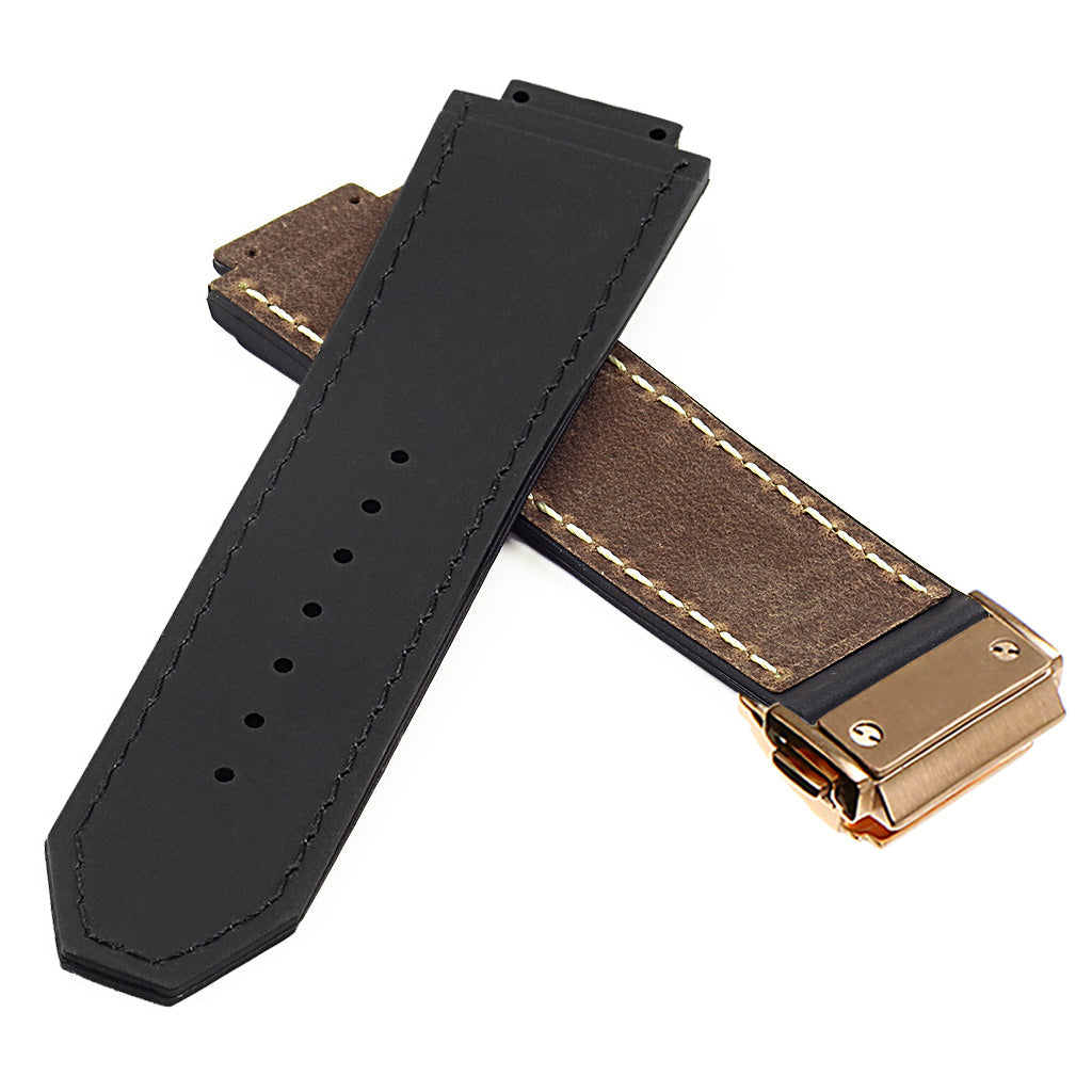 DASSARI Vintage Leather Strap for Hublot Big Bang with Yellow Gold Clasp