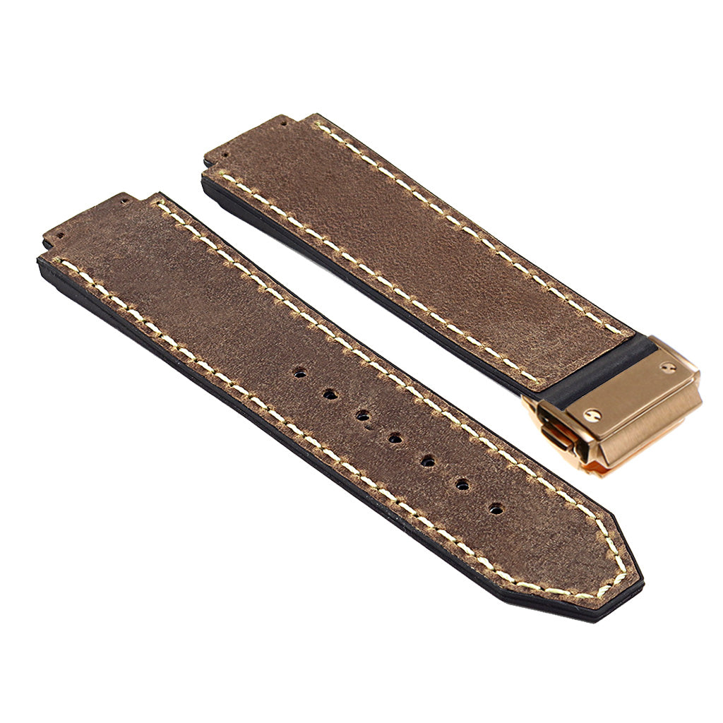 DASSARI Vintage Leather Strap for Hublot Big Bang with Yellow Gold Clasp