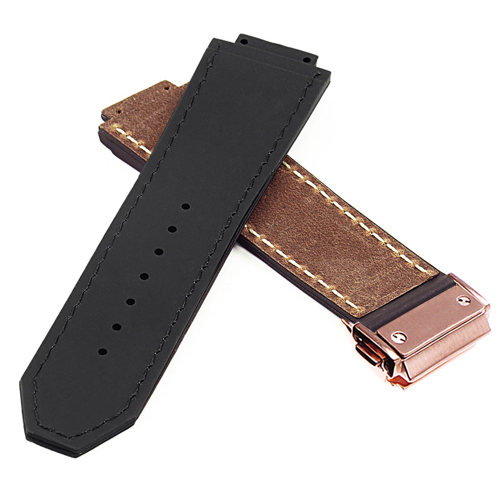 DASSARI Vintage Leather Strap for Hublot Big Bang with Rose Gold Clasp
