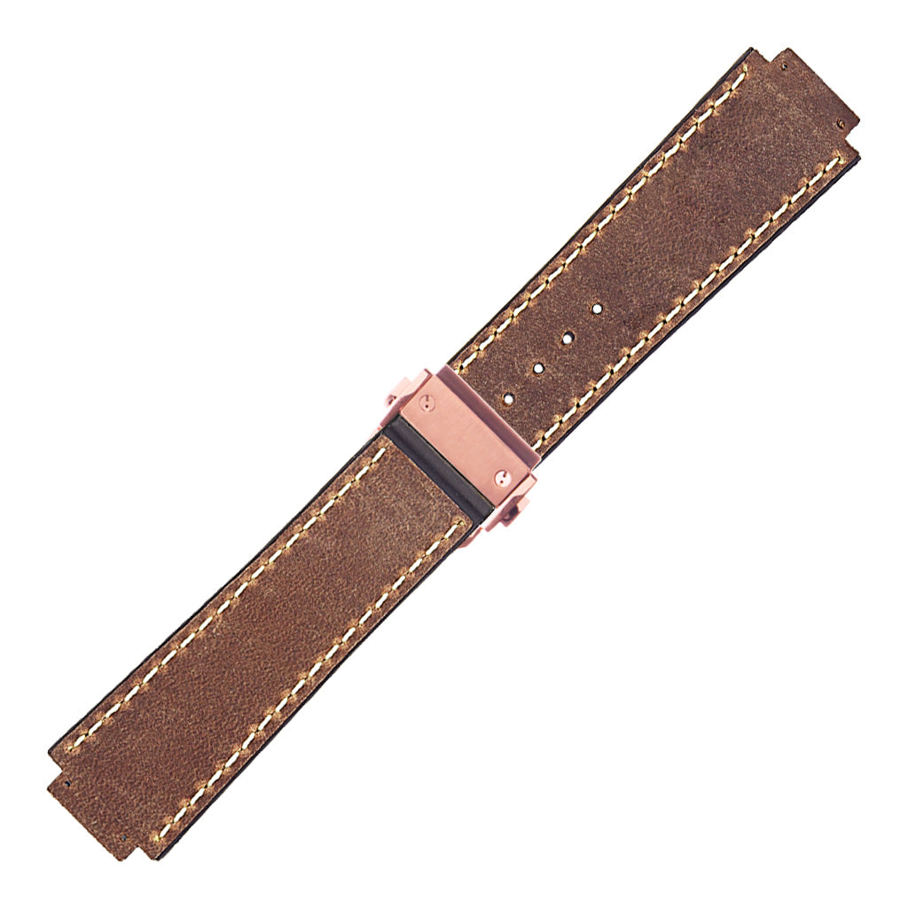 DASSARI Vintage Leather Strap for Hublot Big Bang with Rose Gold Clasp