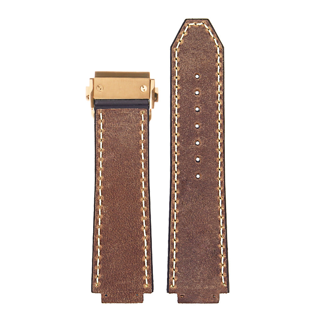 DASSARI Vintage Leather Strap for Hublot Big Bang with Rose Gold Clasp