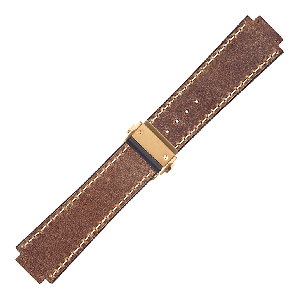 DASSARI Vintage Leather Strap for Hublot Big Bang with Yellow Gold Clasp