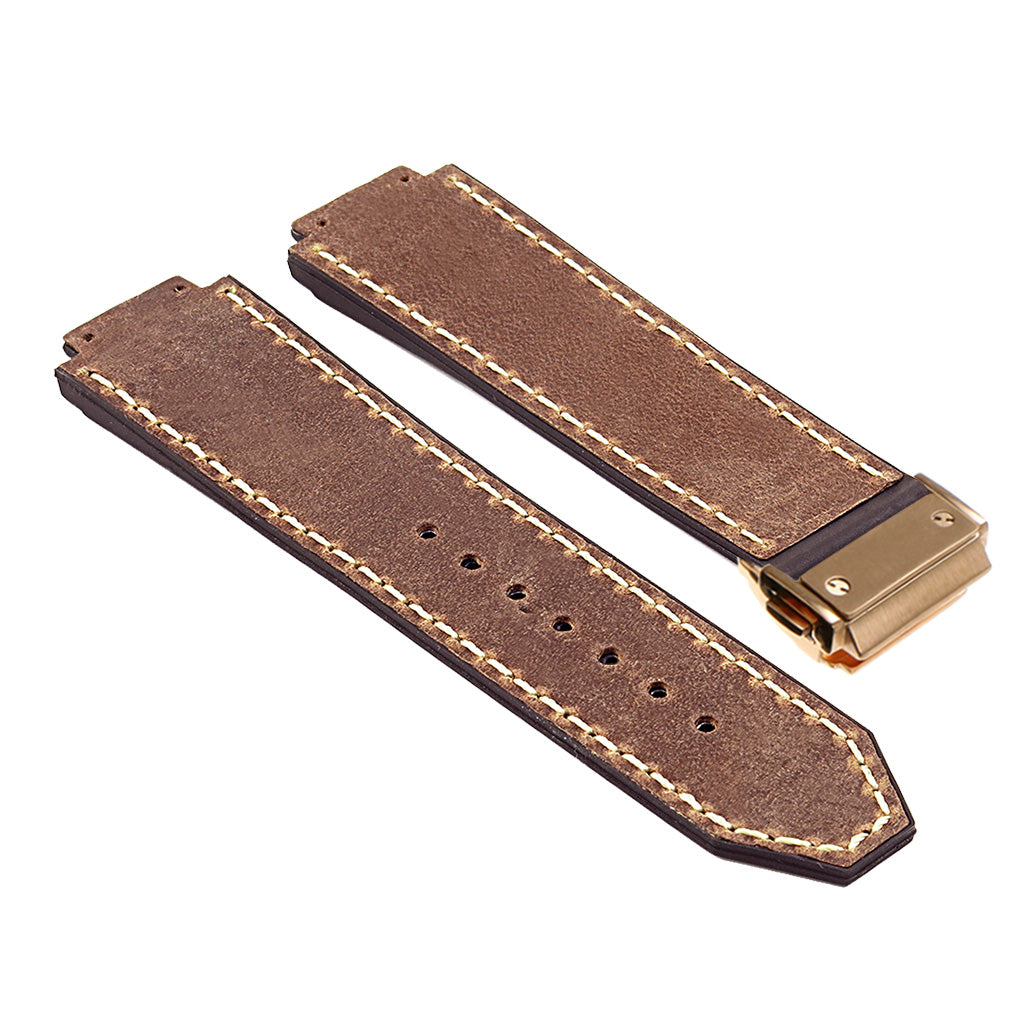 DASSARI Vintage Leather Strap for Hublot Big Bang with Yellow Gold Clasp