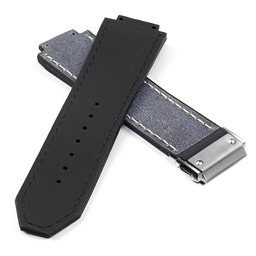 DASSARI Vintage Leather Strap for Deployant Clasp - Oyster Blue