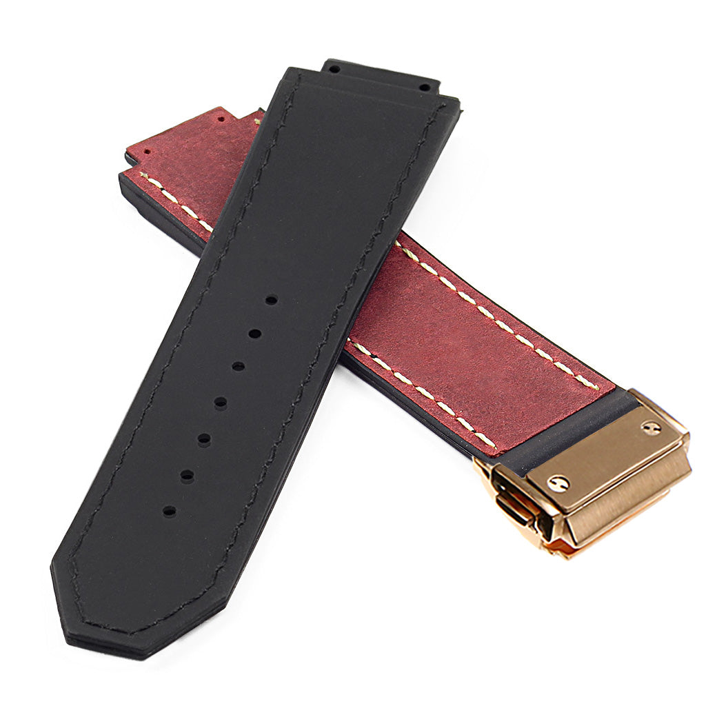DASSARI Vintage Leather Strap for Hublot Big Bang with Yellow Gold Clasp