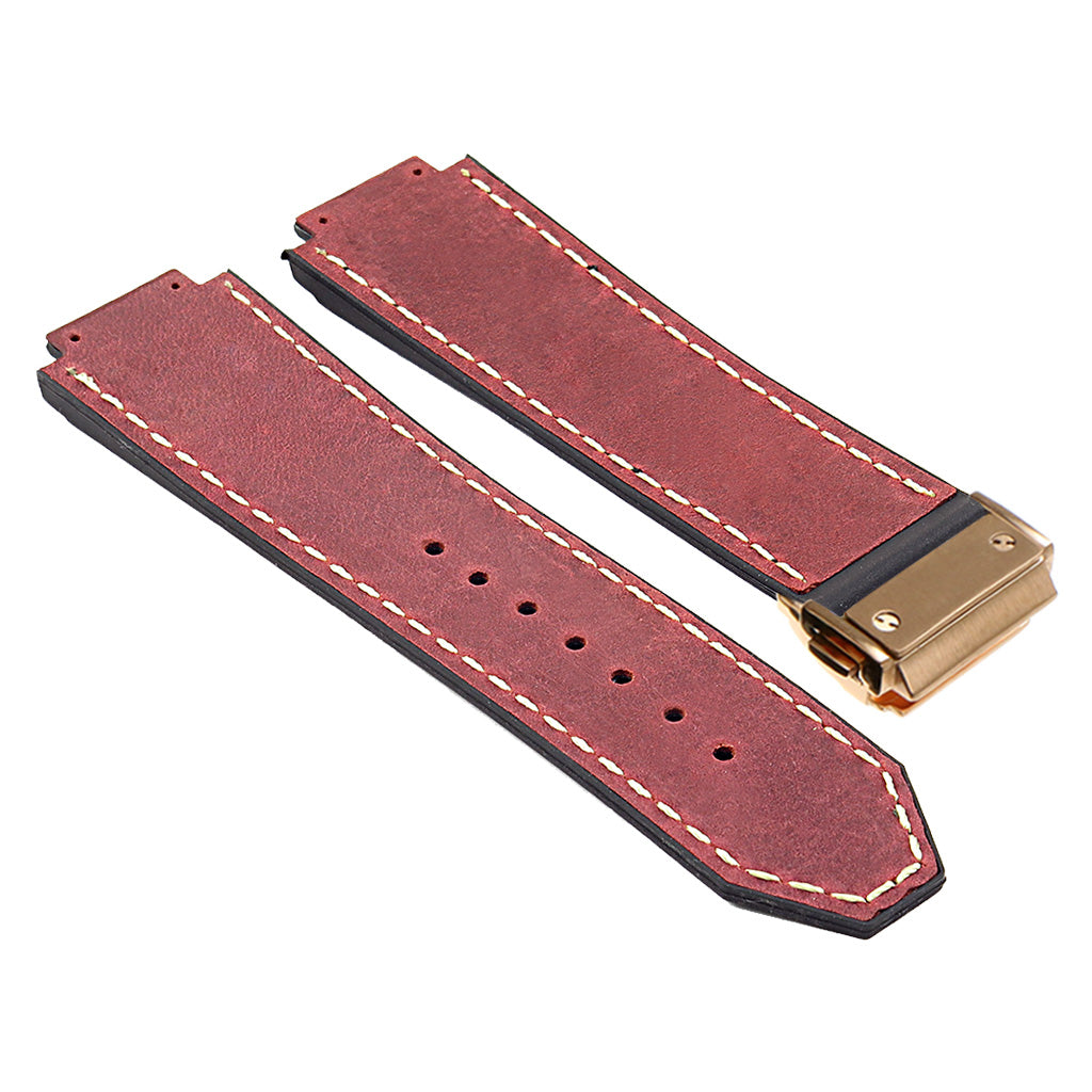 DASSARI Vintage Leather Strap for Hublot Big Bang with Yellow Gold Clasp