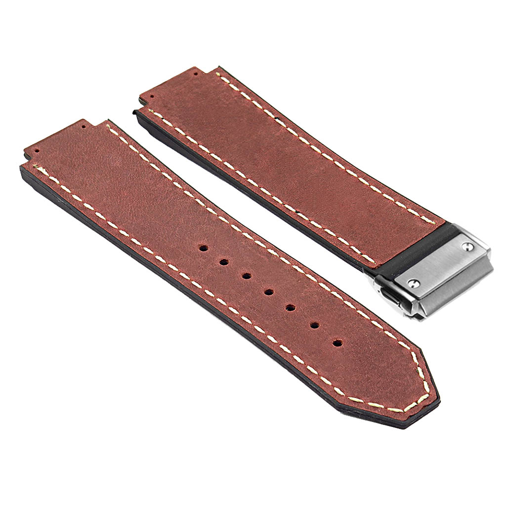 DASSARI Vintage Leather Strap for Deployant Clasp - Oyster Blue