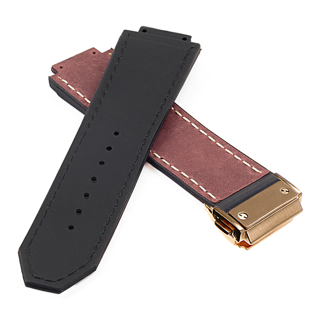 DASSARI Vintage Leather Strap for Hublot Big Bang with Yellow Gold Clasp