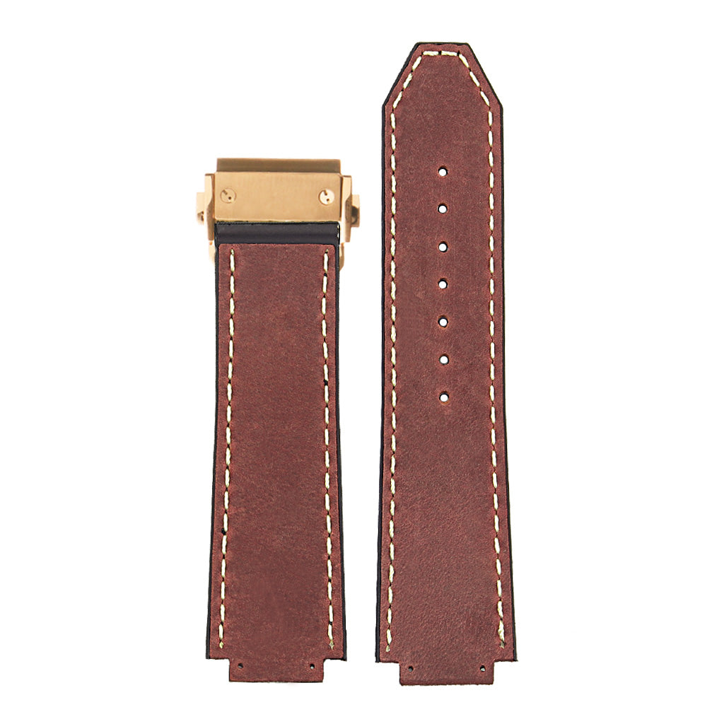 DASSARI Vintage Leather Strap for Hublot Big Bang with Yellow Gold Clasp