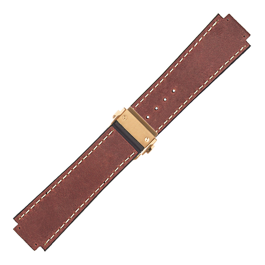 DASSARI Vintage Leather Strap for Hublot Big Bang with Yellow Gold Clasp