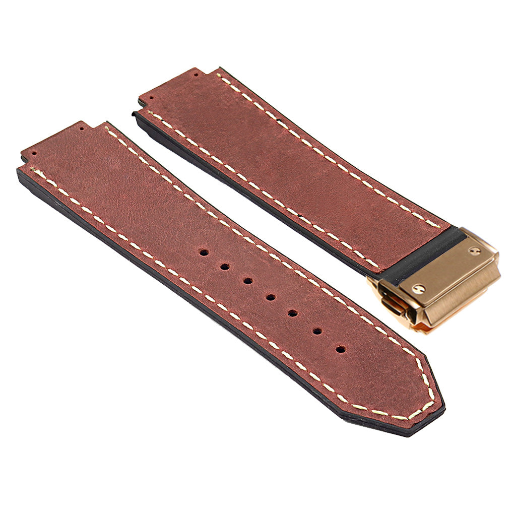 DASSARI Vintage Leather Strap for Hublot Big Bang with Yellow Gold Clasp