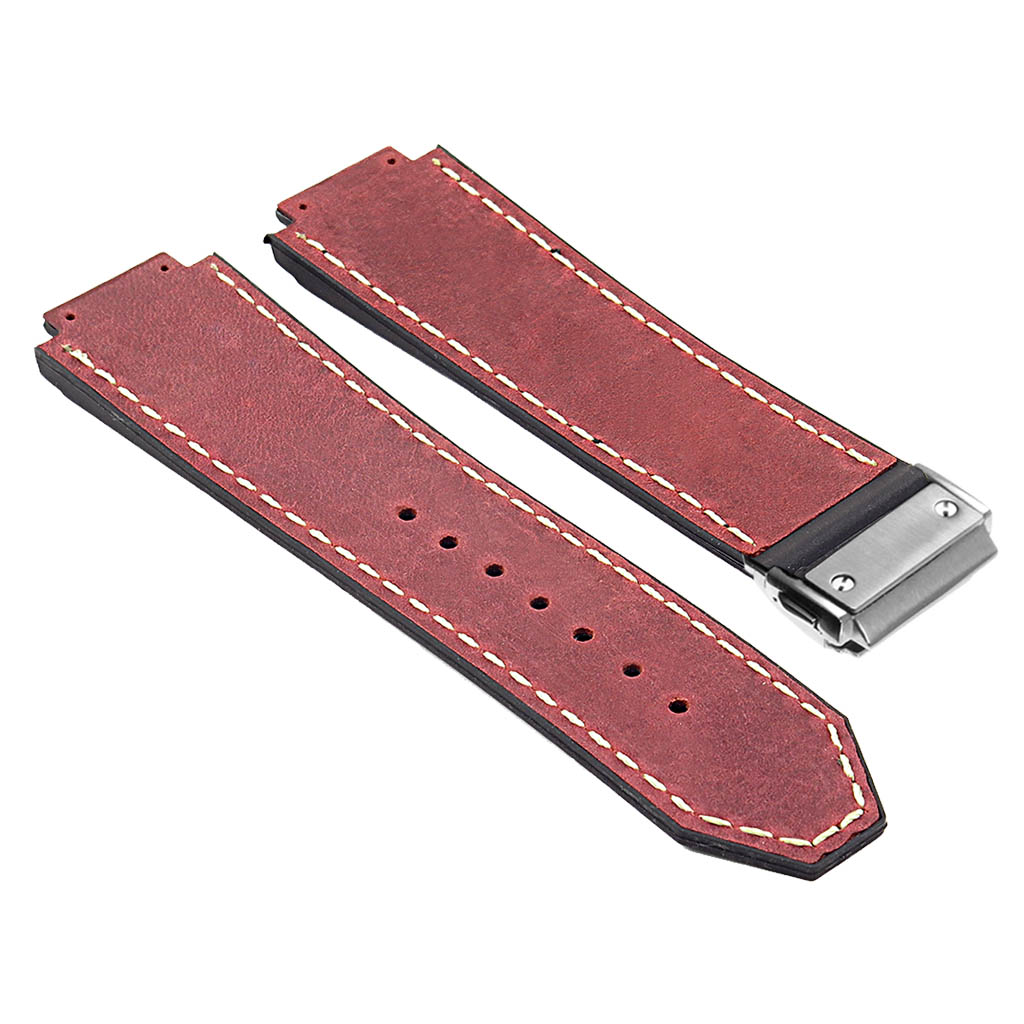 DASSARI Vintage Leather Strap for Deployant Clasp - Oyster Blue