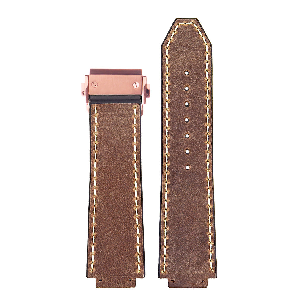 DASSARI Vintage Leather Strap for Hublot Big Bang with Rose Gold Clasp