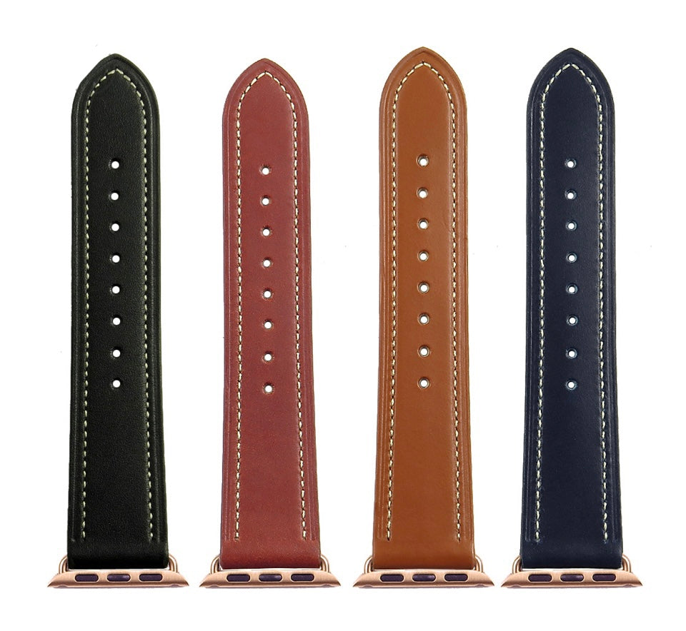 DASSARI Smooth Leather Strap for Apple Watch w/ Rose Gold Buckle