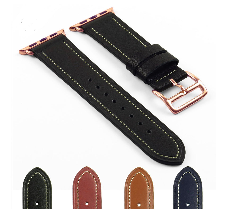 DASSARI Smooth Leather Strap for Apple Watch w/ Rose Gold Buckle