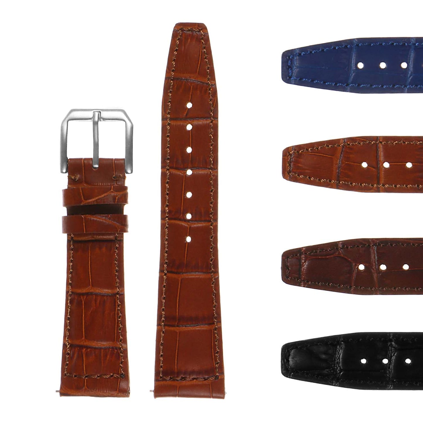 DASSARI Croc Embossed Leather Pilot Watch Band w/ Rivets for Apple Watch