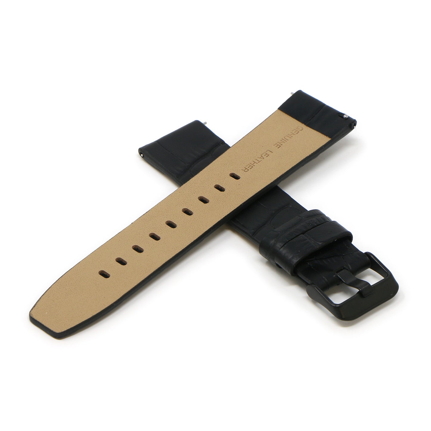 23mm Croc Embossed Leather Strap Black