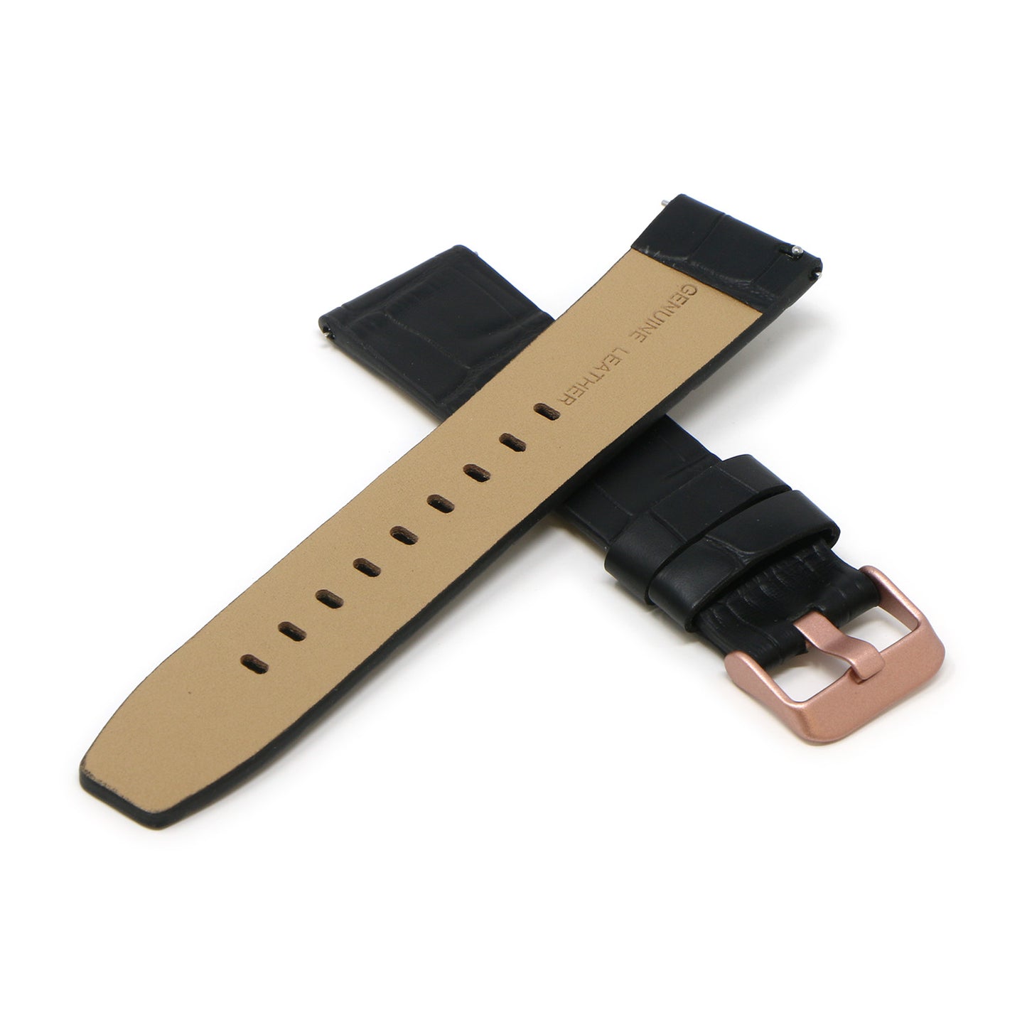 23mm Croc Embossed Leather Strap Black