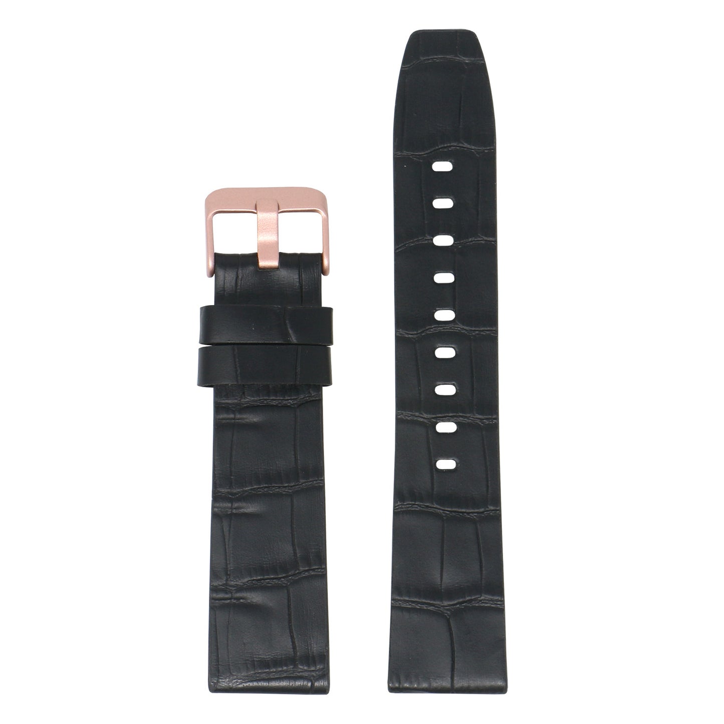 23mm Croc Embossed Leather Strap Black