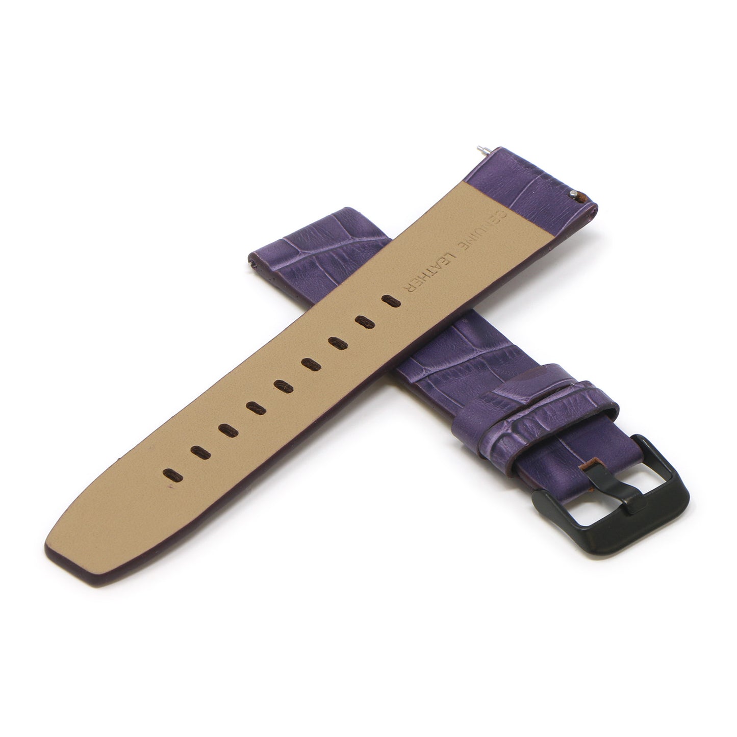 23mm Croc Embossed Leather Strap Purple