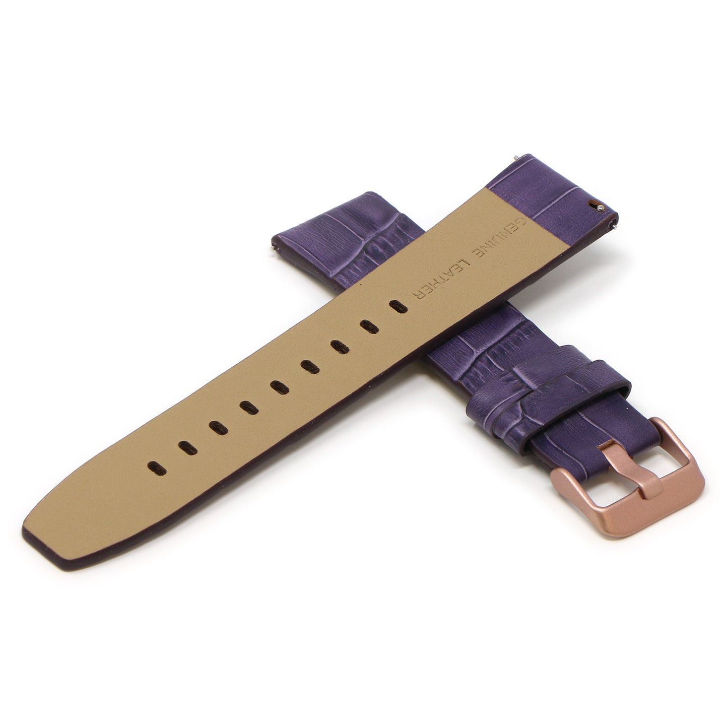 23mm Croc Embossed Leather Strap Purple